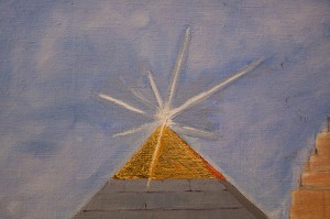 Auftragsmalerei Galerie Göldner: Bau der Pyramide. Pyramidenspitze